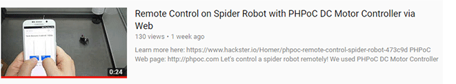Remote Control on Spider Robot with PHPoC DC Motor Controller via Web